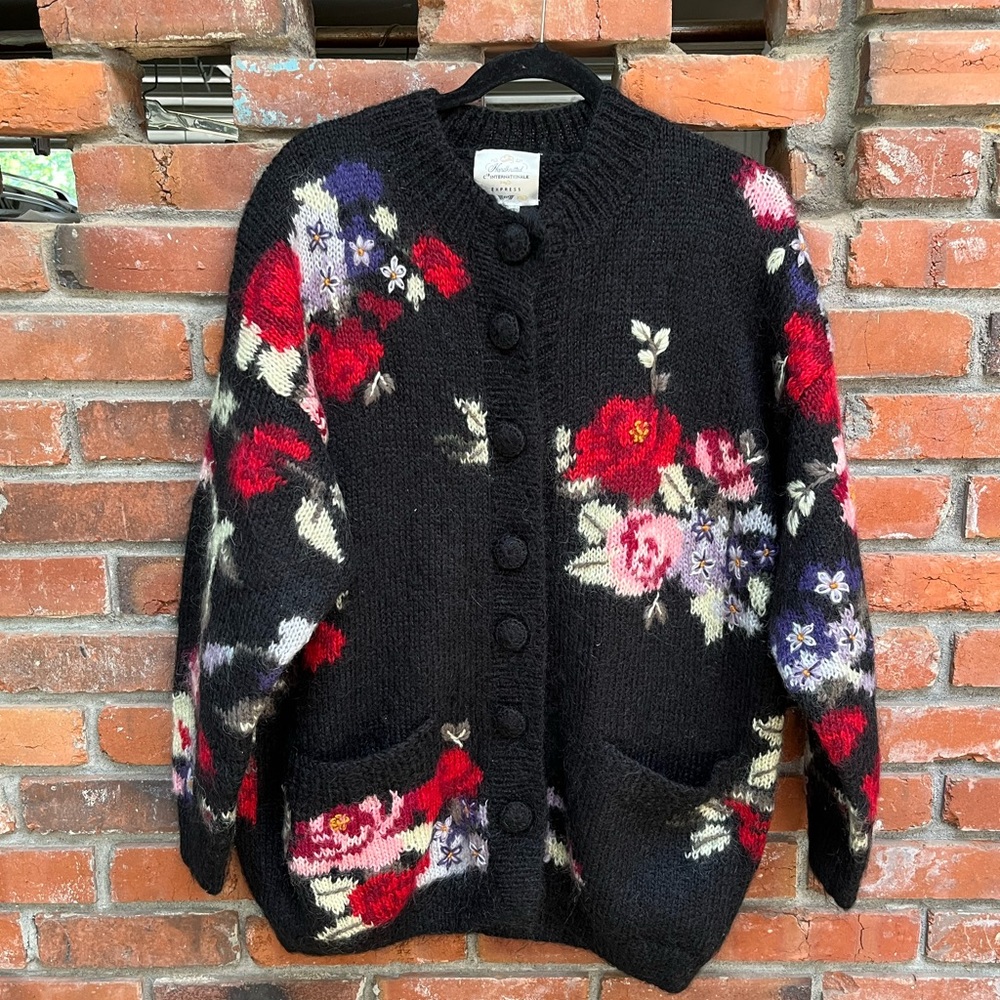 Vintage Express Floral Mohair Blend Button Front Cardigan - Picture 4 of 9